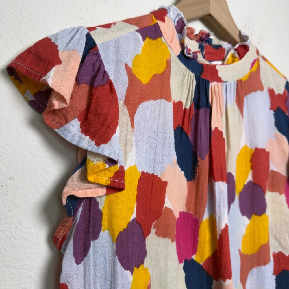 THML Women Top Medium Watercolor Abstract Mabli Art‎ to Wear Cap Sleeve Cotton - Picture 7 of 9
